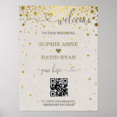 Affiche de bienvenue Mariage moderne QR Code Gold  (Devant)