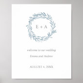 Affiche de bienvenue mariage - Monogram Blue Wreat (Devant)