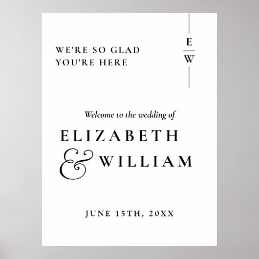 Affiche de bienvenue Mariage Monogramme noir et bl (Devant)