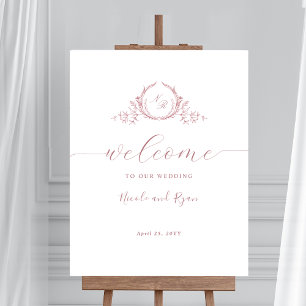 Affiche de bienvenue Mariage Monogramme Rose verti