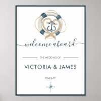 Affiche de bienvenue Mariage Nautique, Navy & Blan