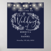 Affiche de bienvenue Mariage Navy Blue String Ligh (Devant)
