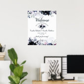 Affiche de bienvenue Mariage Nocturne Floral Navy (Bureau à domicile)