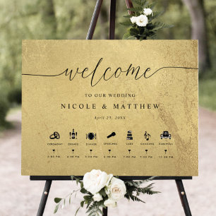 Affiche de bienvenue Mariage noir et or avec chron
