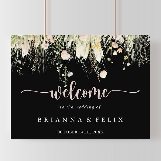 Affiche de bienvenue Mariage noir Fleur sauvage Bo