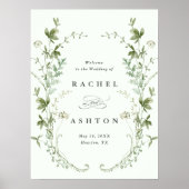 Affiche de bienvenue Mariage Pale Green Elegant Fl (Devant)