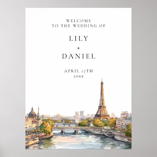 Affiche de bienvenue Mariage Paris France (Devant)