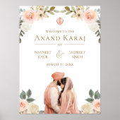 Affiche de bienvenue Mariage Peach Floral Anand Ka (Devant)