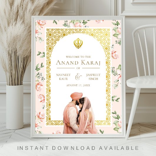 Affiche de bienvenue Mariage Peach Floral Anand Ka