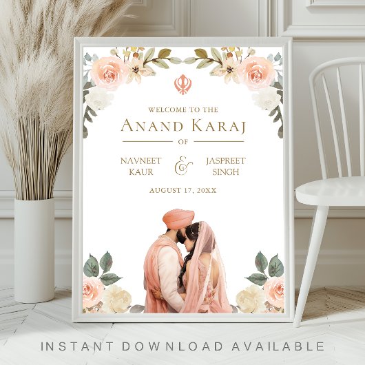 Affiche de bienvenue Mariage Peach Floral Anand Ka