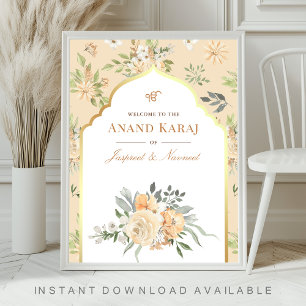 Affiche de bienvenue Mariage Peach Floral Anand Ka