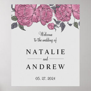 Affiche de bienvenue Mariage Peonies