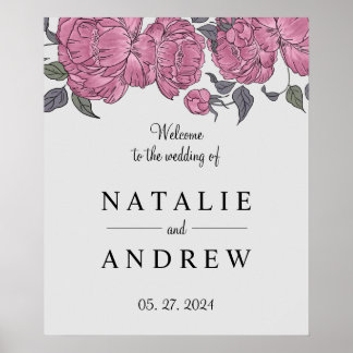 Affiche de bienvenue Mariage Peonies