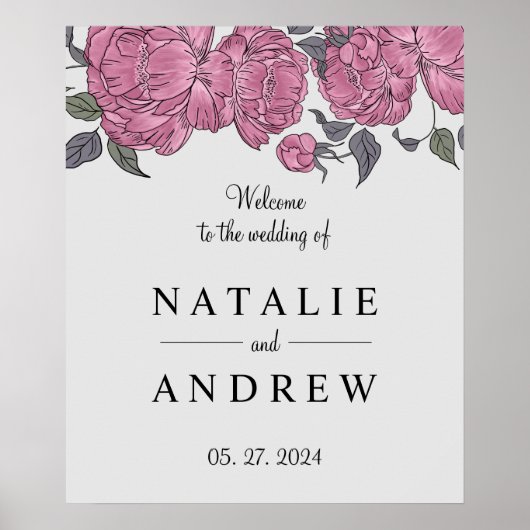 Affiche de bienvenue Mariage Peonies (Devant)