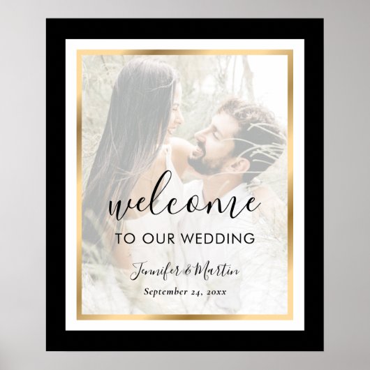 Affiche de bienvenue Mariage photo Black White Gol (Devant)