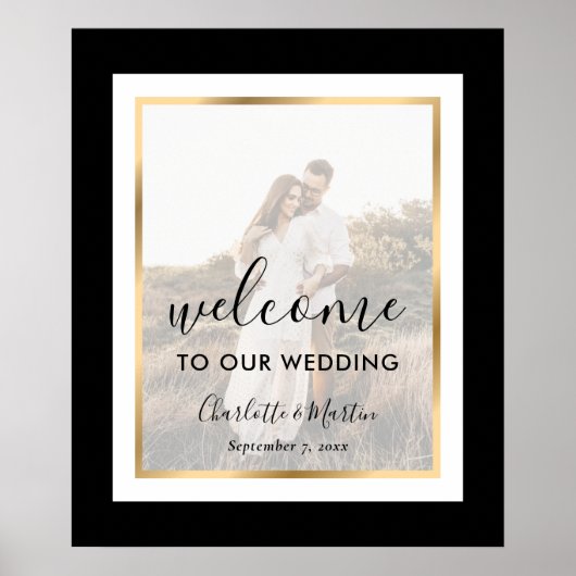 Affiche de bienvenue Mariage photo Black White Gol (Devant)
