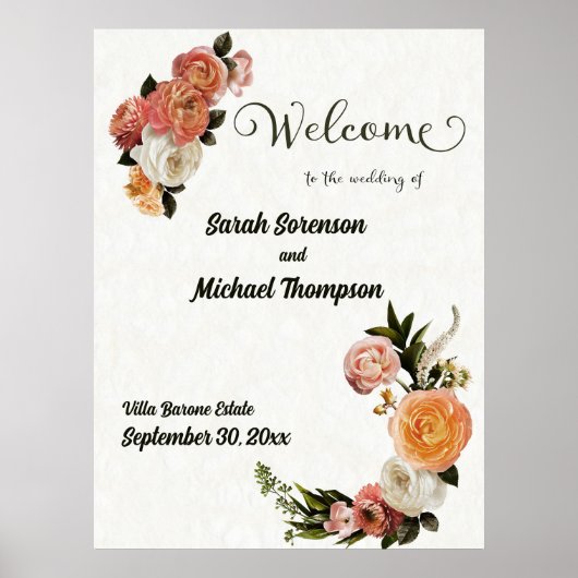 Affiche de bienvenue mariage Poster floral personn (Devant)