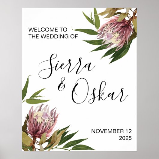 Affiche de bienvenue Mariage Protea Greenery (Devant)