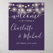 Affiche de bienvenue Mariage Purple String Lights (Devant)