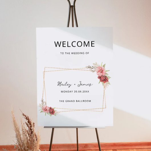 Affiche de bienvenue Mariage rose