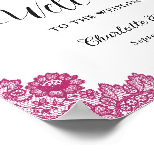 Affiche de bienvenue Mariage rose chaud et noir (Coin)