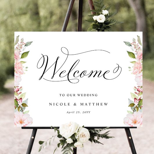 Affiche de bienvenue Mariage rose chic et or Rose