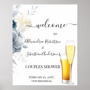 Affiche de bienvenue Mariage Rose Couples aquarell