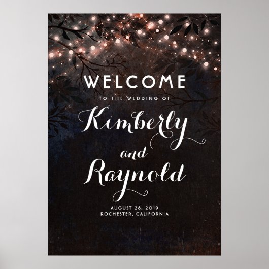 Affiche de bienvenue Mariage rose Gold Rustic Tree (Devant)