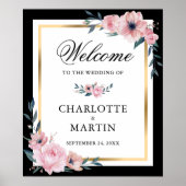 Affiche de bienvenue Mariage rose noir bleu or flo (Devant)