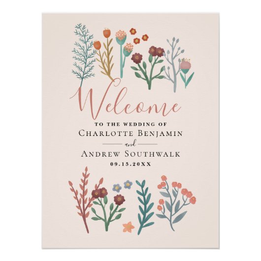 Affiche de bienvenue Mariage Rustic Boho Fleur sau (Devant)