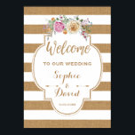 Affiche de bienvenue Mariage Rustic Floral Burlap<br><div class="desc">Un design de carte rustique avec des fleurs d'aquarelle peintes à la main vintage, une forme magnifique avec cadre de burlap pour le texte, sur un arrière - plan de rayures de burlap. Utilisez l'outil Personnaliser pour ajouter vos informations. Tous les styles de texte, couleurs, tailles peuvent également être modifiés...</div>