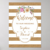 Affiche de bienvenue Mariage Rustic Floral Burlap (Devant)