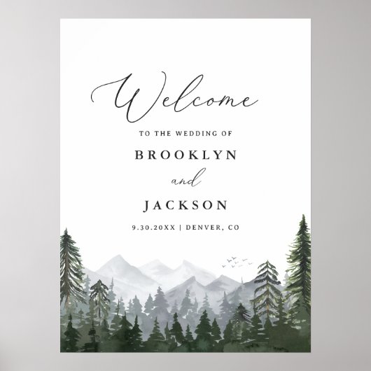 Affiche de bienvenue Mariage Rustic Mountain Pine  (Devant)