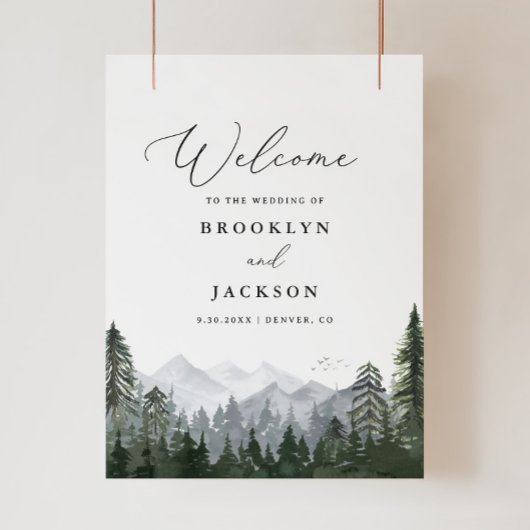 Affiche de bienvenue Mariage Rustic Mountain Pine