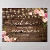 Affiche de bienvenue Mariage Rustic String Lights (Devant)