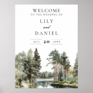 Affiche de bienvenue Mariage Rustic Watercolor Lak
