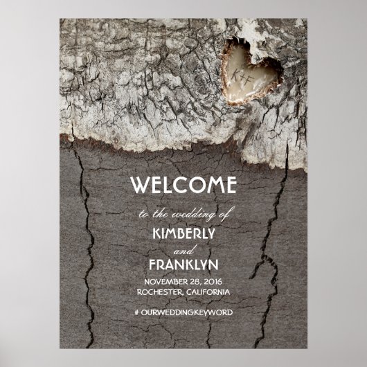 Affiche de bienvenue Mariage Rustic Wood Heart (Devant)