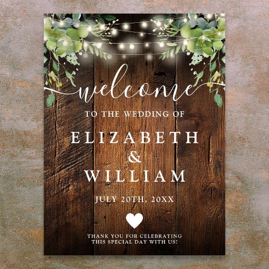 Affiche de bienvenue Mariage Rustic Wood String