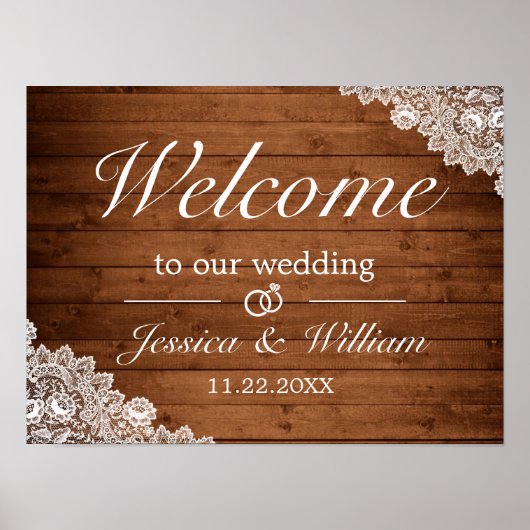 Affiche de bienvenue Mariage Rustic Wood & White L (Devant)