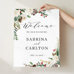 Affiche de bienvenue Mariage Rustique hiver Floral