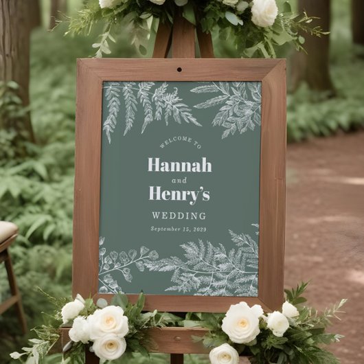 Affiche de bienvenue Mariage Sage Green Fern Woodl