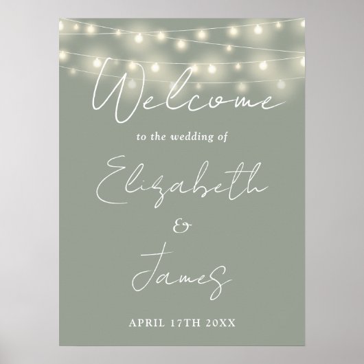 Affiche de bienvenue Mariage Sage Green String Lig (Devant)