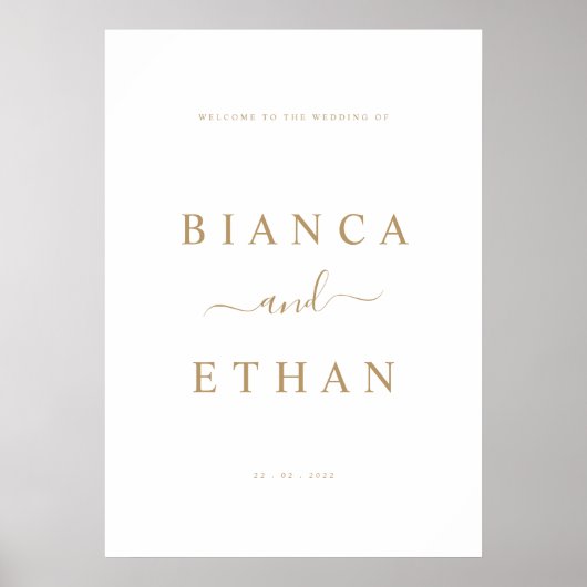 Affiche de bienvenue Mariage simple | Blanc et or (Devant)