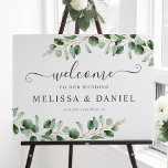 Affiche de bienvenue Mariage simple Eucalyptus Gre<br><div class="desc">Conçu pour coordonner avec notre collection Moody Greenery mariage, ce modèle d'enseigne de bienvenue personnalisable présente des branches d'eucalyptus aquarelle et a été jumelé à une calligraphie lunaire et une police serif élégante en gris. Pour effectuer des modifications avancées, sélectionnez l'option "Cliquez pour customiser plus loin" sous Personnaliser ce modèle....</div>