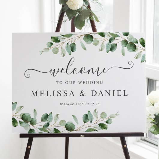 Affiche de bienvenue Mariage simple Eucalyptus Gre
