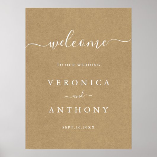 Affiche de bienvenue Mariage simple Faux Rustic Kr (Devant)