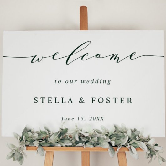 Affiche de bienvenue Mariage simple verte et blanc