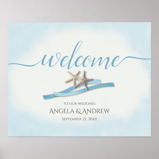 Affiche de bienvenue Mariage Starfish et Blue Ribb (Devant)