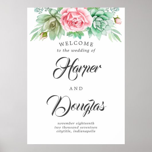 Affiche de bienvenue Mariage Succulente (Devant)