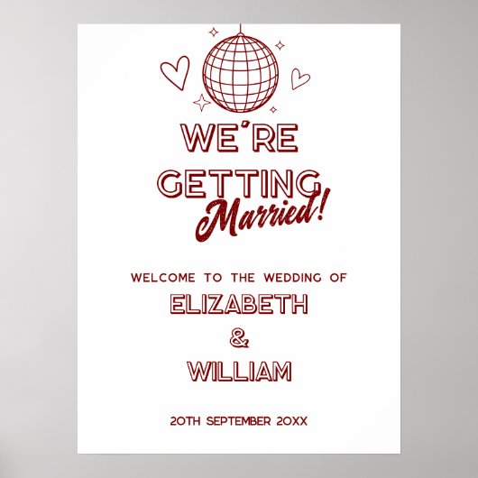 Affiche de bienvenue Mariage Super moderne Red Ret (Devant)